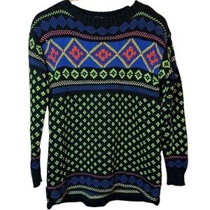 Vintage Women’s Lauren Ralph Lauren Fair Isle Black Neon Accent Sweater Sz Small